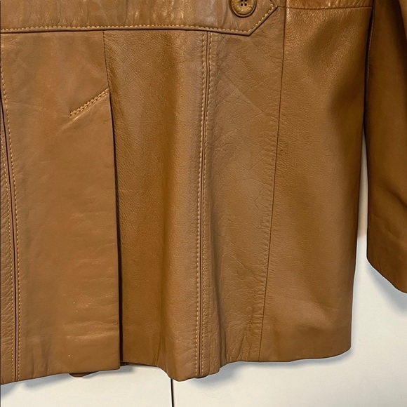 Vintage Tan Leather Jacket Lapel Collar Button Closure , Size 42/L - Picture 9 of 15
